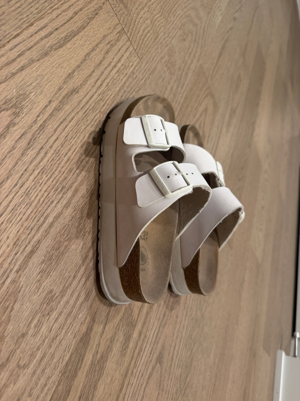 Birkenstock White Two-Strap Slide Sandals